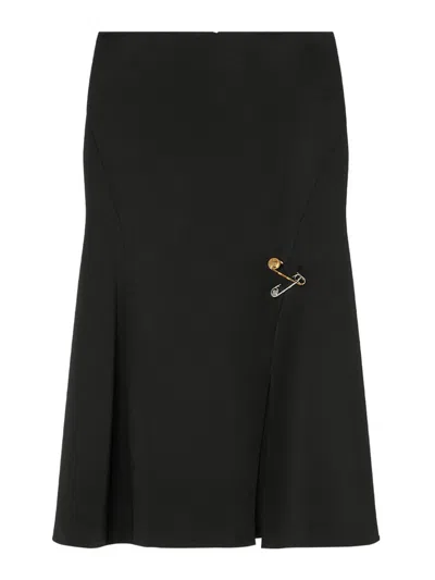 Versace Safety Pins Flowy Midi Skirt In Black