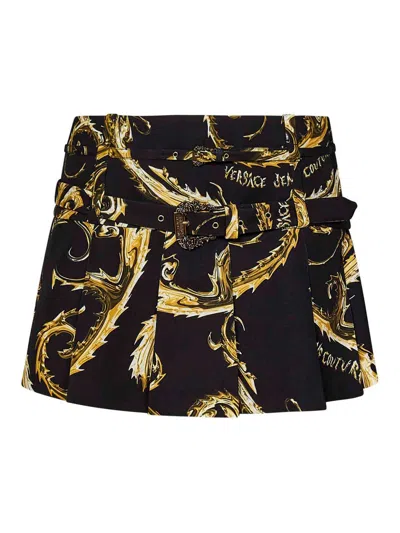 Versace Jeans Black And Gold Pleated Mini Skirt