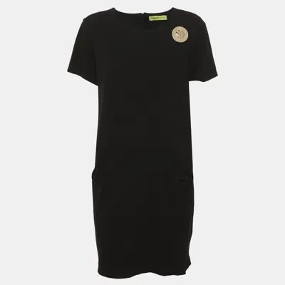 Pre-owned Versace Jeans Black Jersey Logo Plaque Detail Mini Dress L