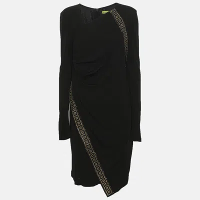 Pre-owned Versace Jeans Black Jersey Rhinestone Embellished Knee Length Dress M