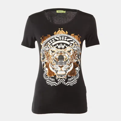 Pre-owned Versace Jeans Black Tiger Print Fabric Blend Top
