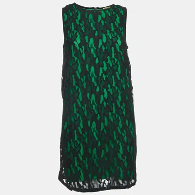 Pre-owned Versace Jeans Black/green Lace Overlay Sleeveless Mini Dress M