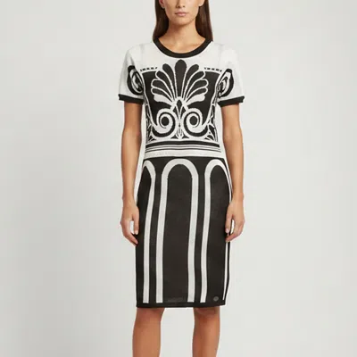 Pre-owned Versace Jeans Black/white Knitted Short Sleeve Midi Dress S