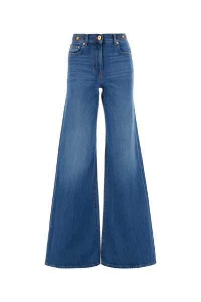 Versace Flared Denim Stone Wash Jeans In Blue