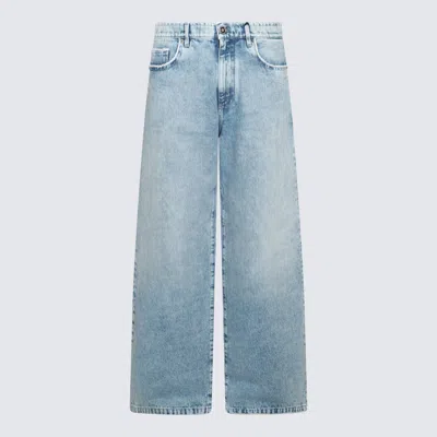 Versace Stonewashed Denim Wide Jeans In Blue