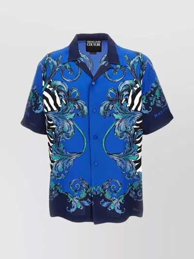 Versace Jeans Bold Floral Baroque Print Shirt In Blue