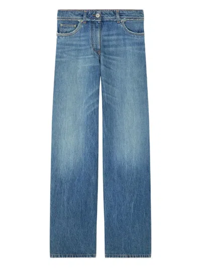 Versace Jeans Trousers Frayed Hem Belt Loops Pockets In Blue