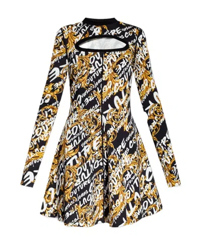 Versace Jeans Brushed Logo-print Mini Dress In Black