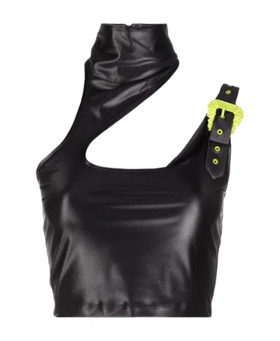 Versace Jeans Buckle-detail Sleeveless Top In Black