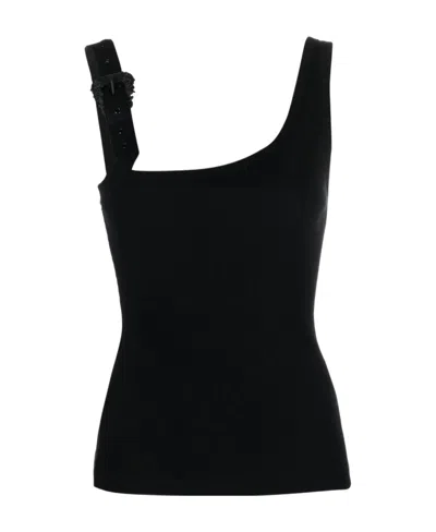 Versace Jeans Buckle-embellished Ribbed Top In Black