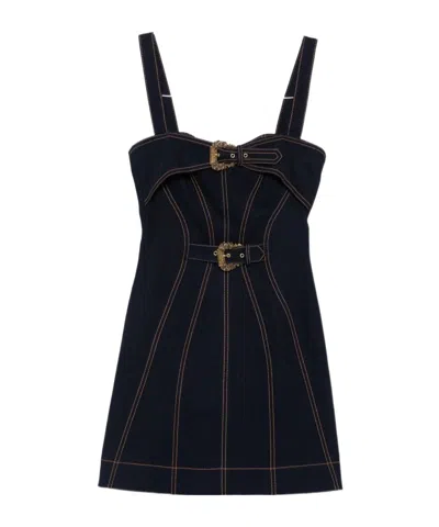 Versace Jeans Buckle-detail Panelled Mini Dress In Blue
