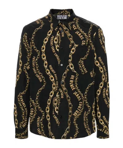 Versace Jeans Chain Couture Cotton Shirt In Black