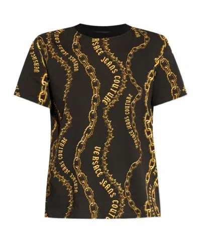 Versace Jeans Chain Couture Cotton T-shirt In Black