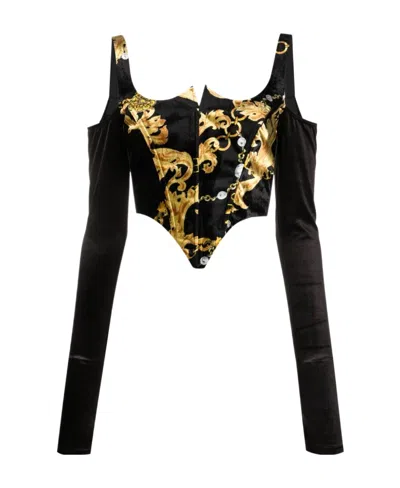 Versace Jeans Chain Couture Long-sleeved Corset In Black