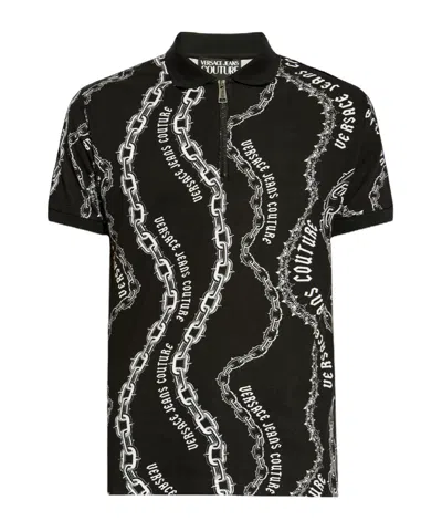 Versace Jeans Chain Couture Polo Shirt In Black