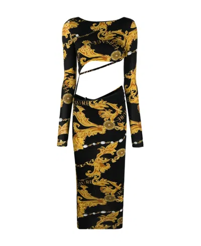 Versace Jeans Chain Couture-print Cut-out Dress In Black