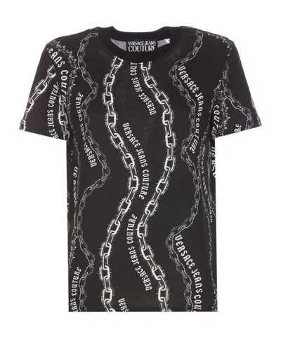 Versace Jeans Chain Couture-print T-shirt In Black