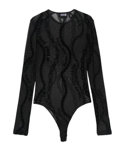 Versace Jeans Chain Couture-print Tulle Bodysuit In Black