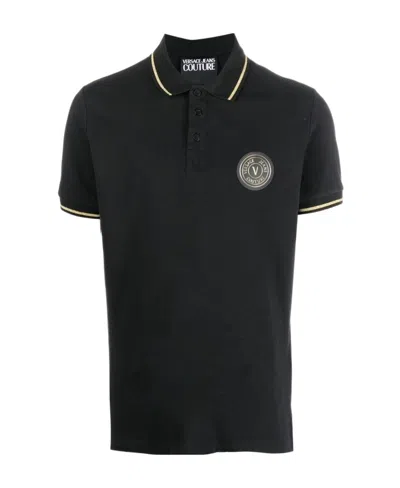 Versace Jeans Chest Logo-patch Polo Shirt In Black