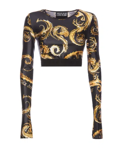 Versace Jeans Chromo Couture-print Cropped Top In Black