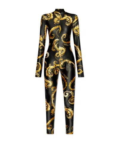 Versace Jeans Chromo Couture-print Jumpsuit In Black