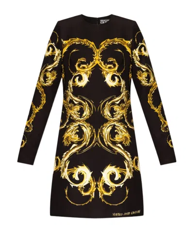 Versace Jeans Chromo Couture-print Mini Dress In Black