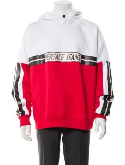 Pre-owned Versace Jeans Colorblock Pattern Mock Neck Hoodie In Red