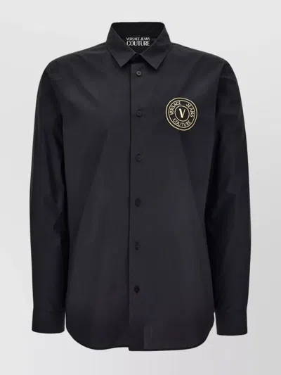Versace Jeans Cotton Poplin Shirt V-emblem In Black