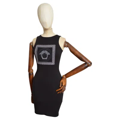 Pre-owned Versace Jeans Couture 1990s Gianni  Medusa Black Body Con Mini Dress