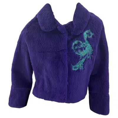 Pre-owned Versace Jeans Couture 2001 Rare Vintage Versace Lapin Fur Jacket With Crystal Embellished Embroidery S In Purple