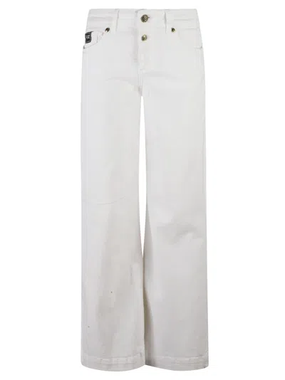 Versace Jeans Couture 5 Pockets Logo Patch Flared Jeans In White