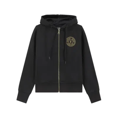 Versace Jeans Couture Black Zip-up Sweatshirt With Embroidered Logo