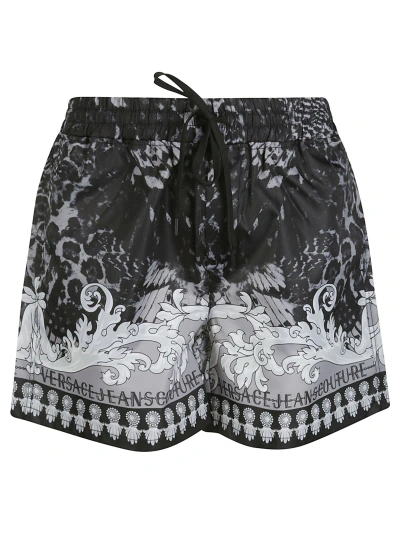 Versace Jeans Couture 76up116 Pl. Animalier Mix Shorts In Black