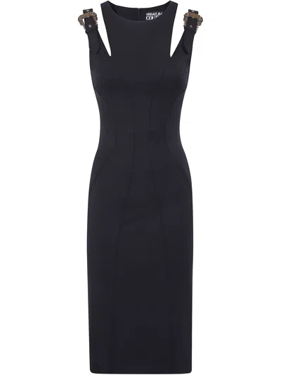 VERSACE JEANS COUTURE MINI DRESS BUCKLES TECNO LIGHT BY VERSACE JEANS,78.HAO913.N0356 899 BLACK