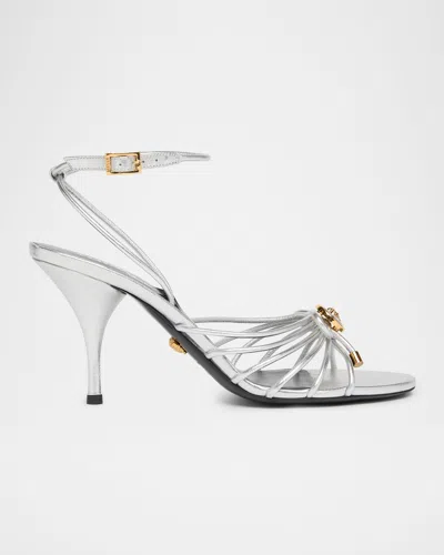 Versace Jeans Couture 85mm Opera Bow Leather Sandals In Metallic