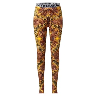 Pre-owned Versace Jeans Couture 90s Gianni Versace Couture Baroque Print Stretch Jersey Leggings In Brown