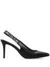 Versace Jeans Couture Black Logo Scarlett Slingback Heels In Black