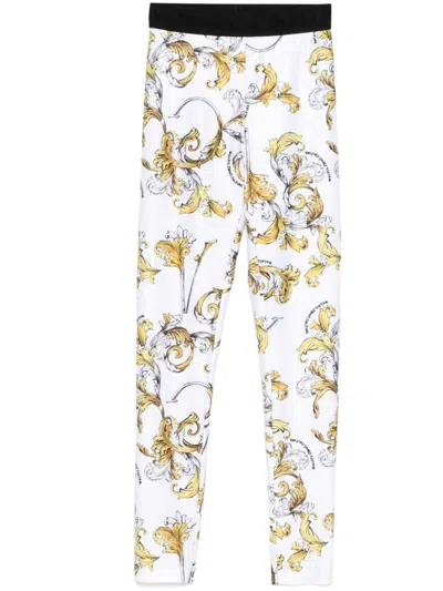Versace Jeans Couture Barocco-print Leggings In 白色