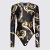 Versace Jeans Couture Stretch Chromo Couture Bodysuit With Print In Black