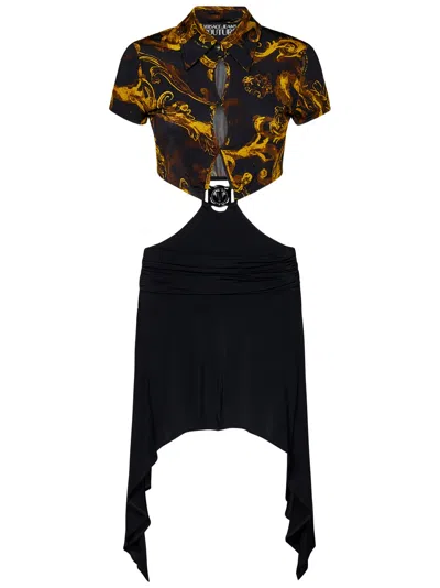 Versace Jeans Couture Abito Mini Watercolour Couture  In Nero