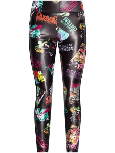 Versace Jeans Couture Abstract Pattern Leggings In Black