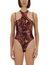 VERSACE JEANS COUTURE VERSACE JEANS COUTURE ABSTRACT PRINT SLIM FIT LEOTARD WITH HIGH NECKLINE