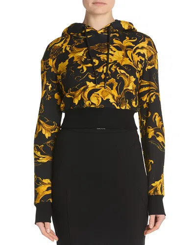 Versace Jeans Couture Acanthus Print Cropped Hoodie In Multi