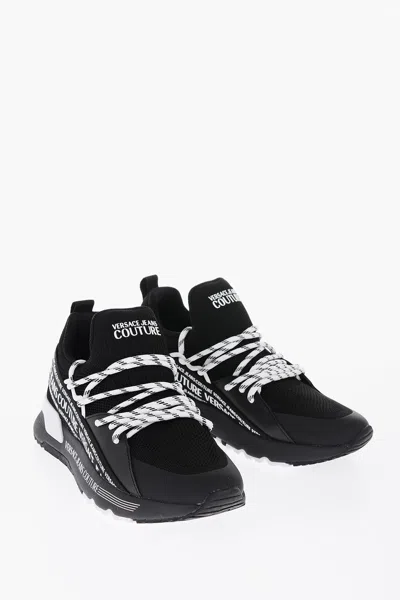 Versace Jeans Couture All-over Logo Low-top Sneakers With Contrastin In Black