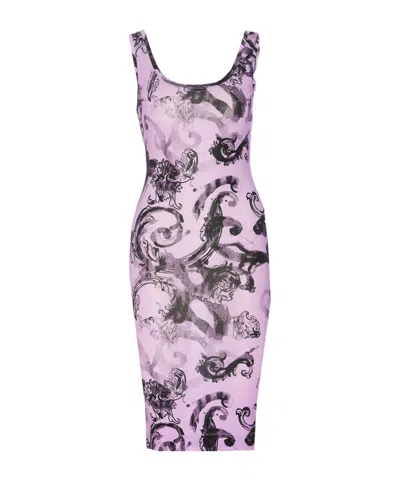 Versace Jeans Couture All-over Printed Sleeveless Dress In Purple