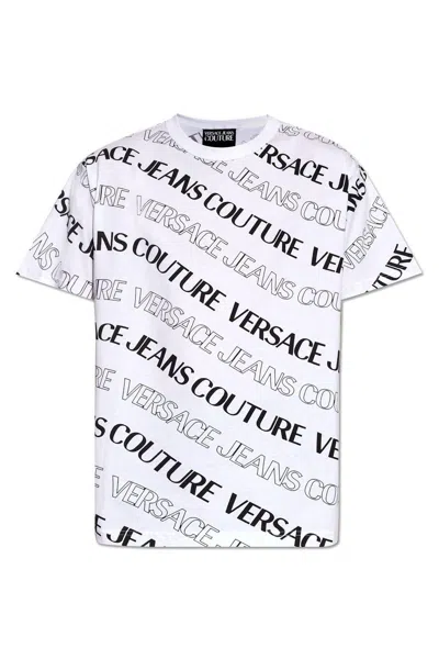 Versace Jeans Couture Allover Logo Printed Crewneck T-shirt In White