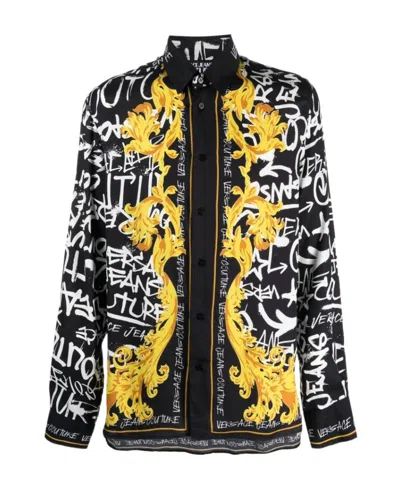 Versace Jeans Couture All-over Printed Straight Hem Shirt In Black