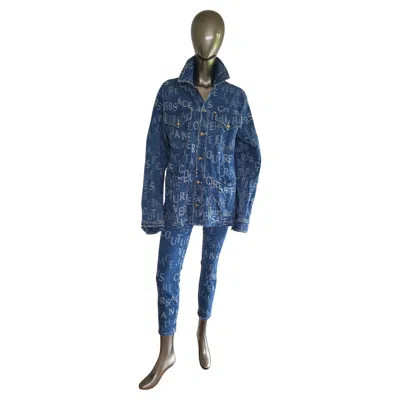 Pre-owned Versace Jeans Couture Alphebet Denim Oversized Jacket & Skinny Leg Jeans In Purple