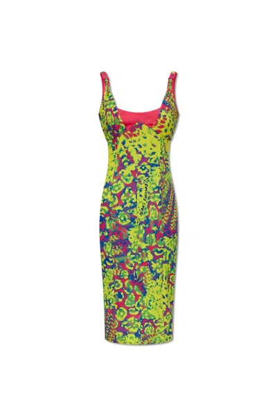 Versace Jeans Couture Animalier Bodycon Midi Dress In Multi