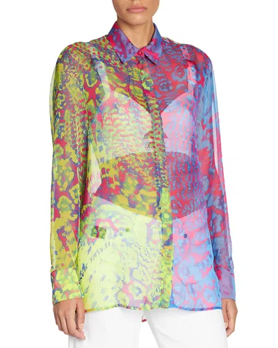 Versace Jeans Couture Abstract-print Sheer Shirt In Blue